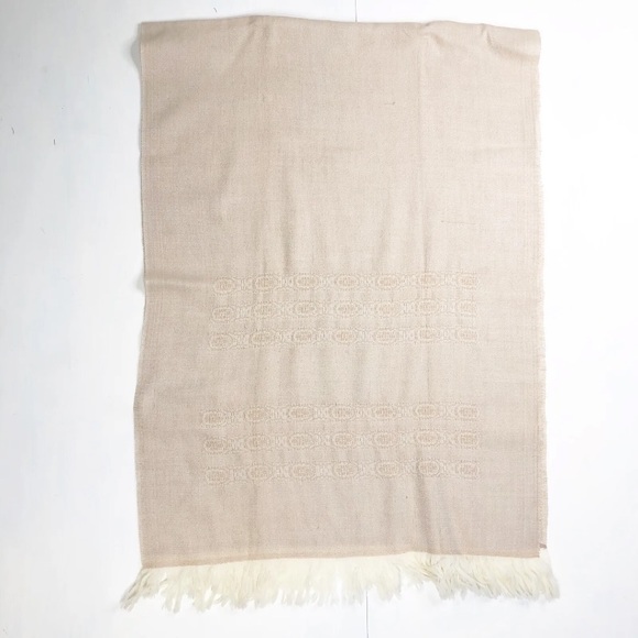 Churchill Handwoven Shawl Scarf tan knit fringe 63"x27" - Picture 6 of 10